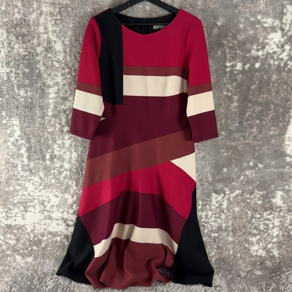 Danny and Nicole Size 14p Geometric Colorblock Fit & Flare Dress Red 3/4 Sleeve